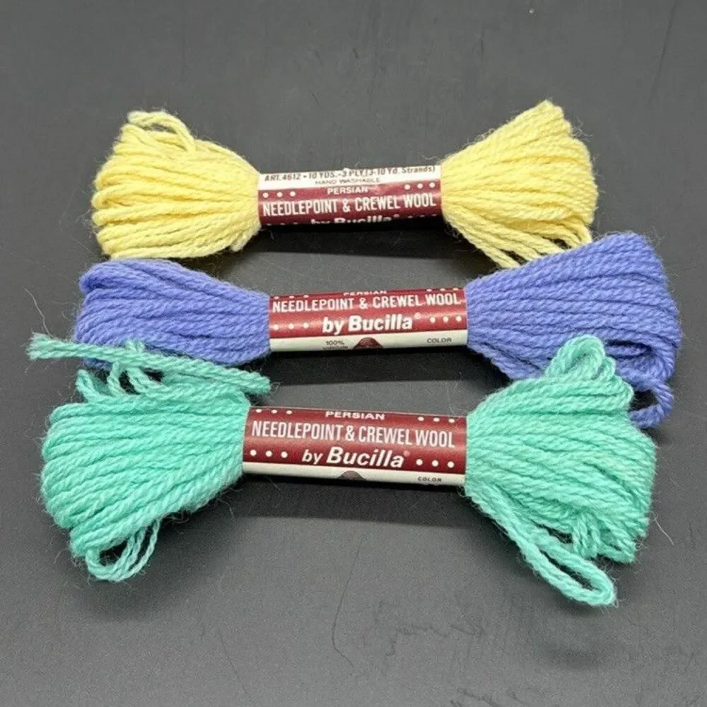Bucilla Persian Needlepoint & Crewel 100% Wool 3-Ply Lot of 3 Yellow Blue Green
